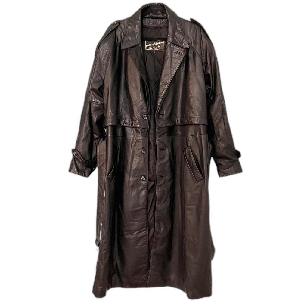 Golden Collection By Rafaello Vintage Leather Belted Long Coat Size 46/XL